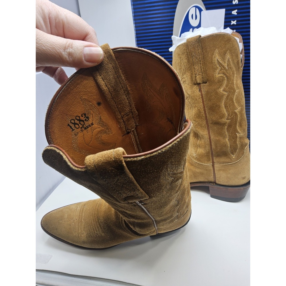 Lucchese Brown Suede Lace-Up Western Boots - Picture 9 of 14